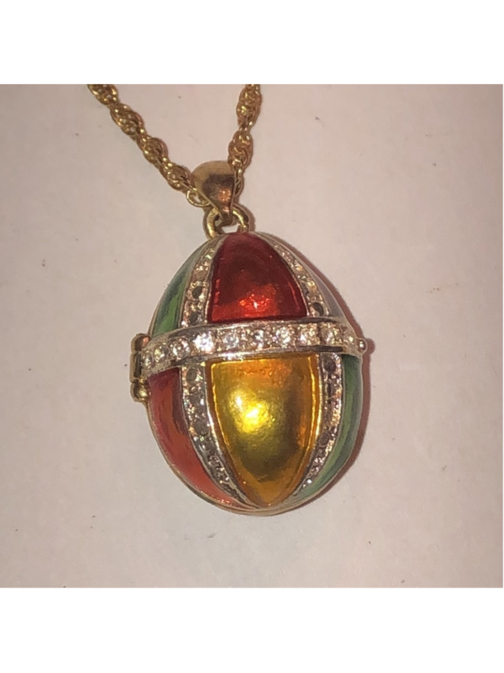 Vintage Multicolor Egg Rhinestone Locket Pendant Necklace